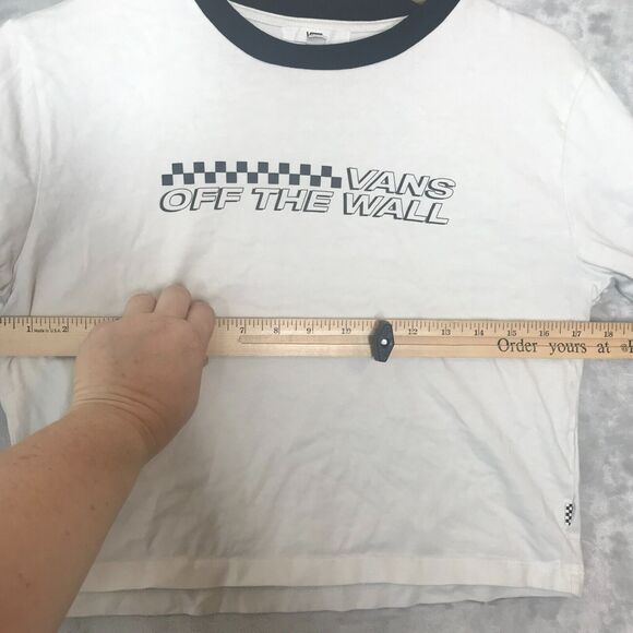 Vans Off The Wall Crop Top Womens S White Black Long Sleeve Crew Checkerboard - Picture 7 of 10